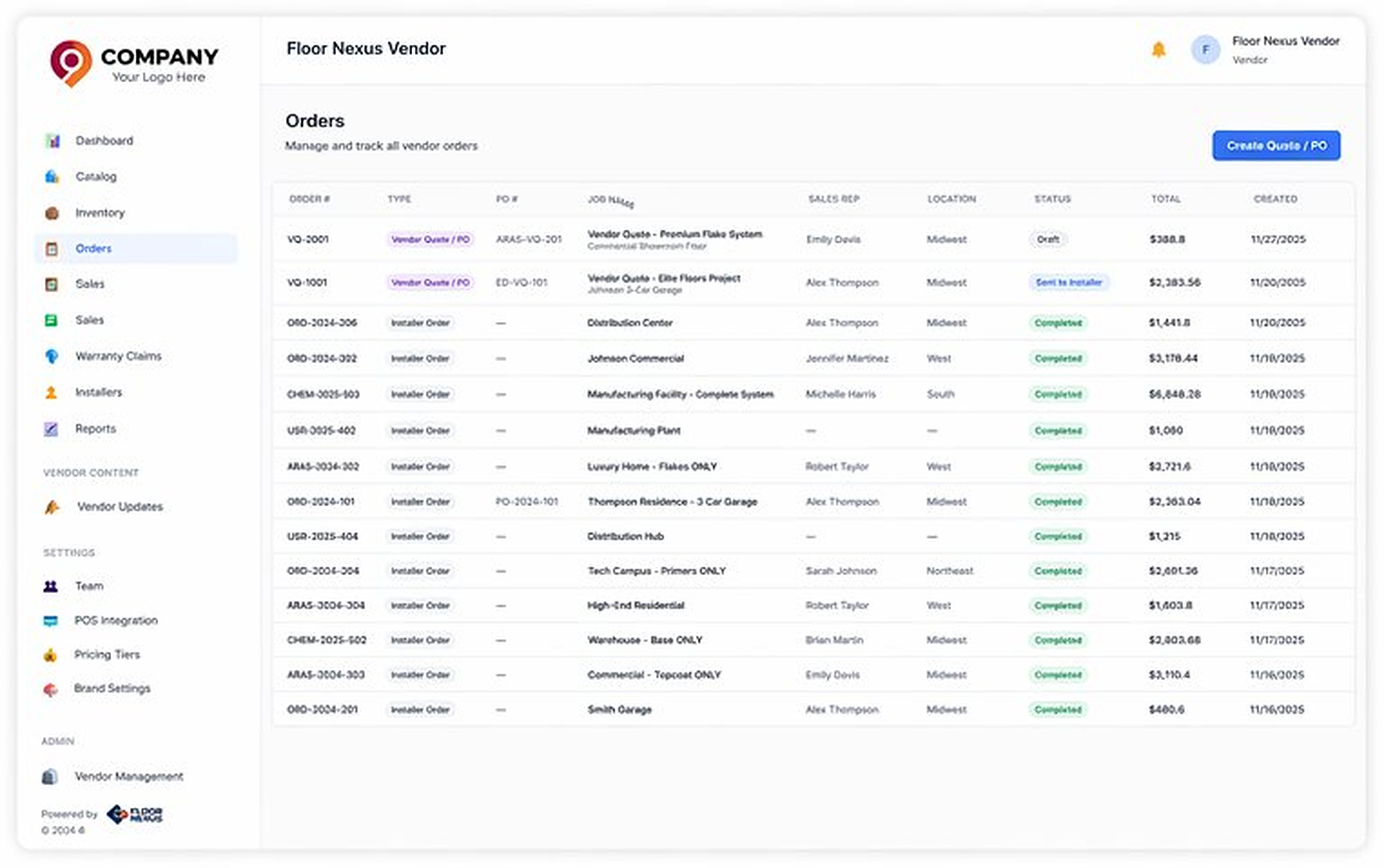 Floor Nexus Vendor Portal Order Tracking