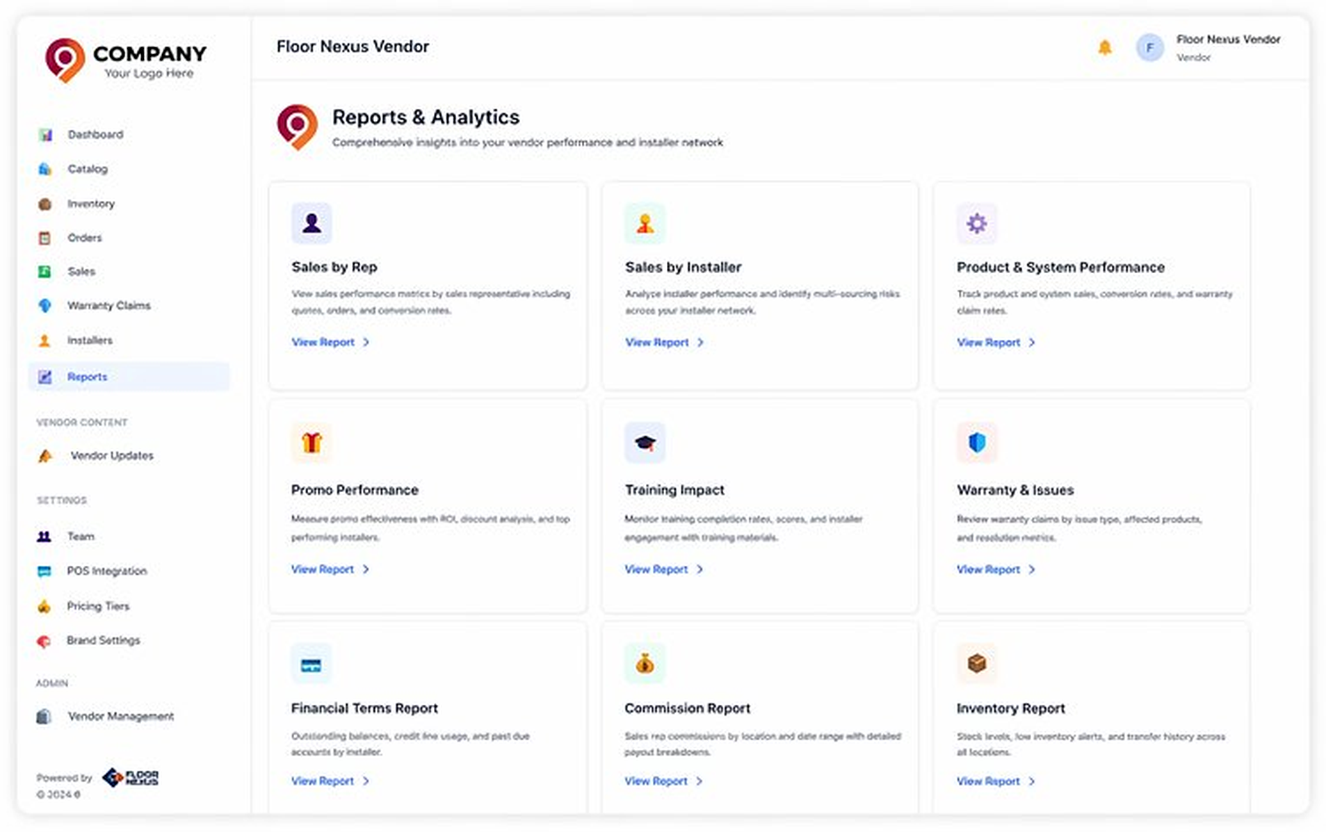 Floor Nexus Vendor Portal Reports and Analytics