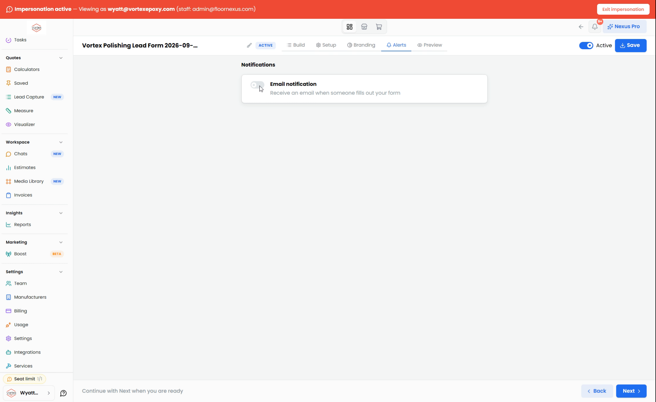 Step 13: Add Notifications And Save — Floor Nexus walkthrough