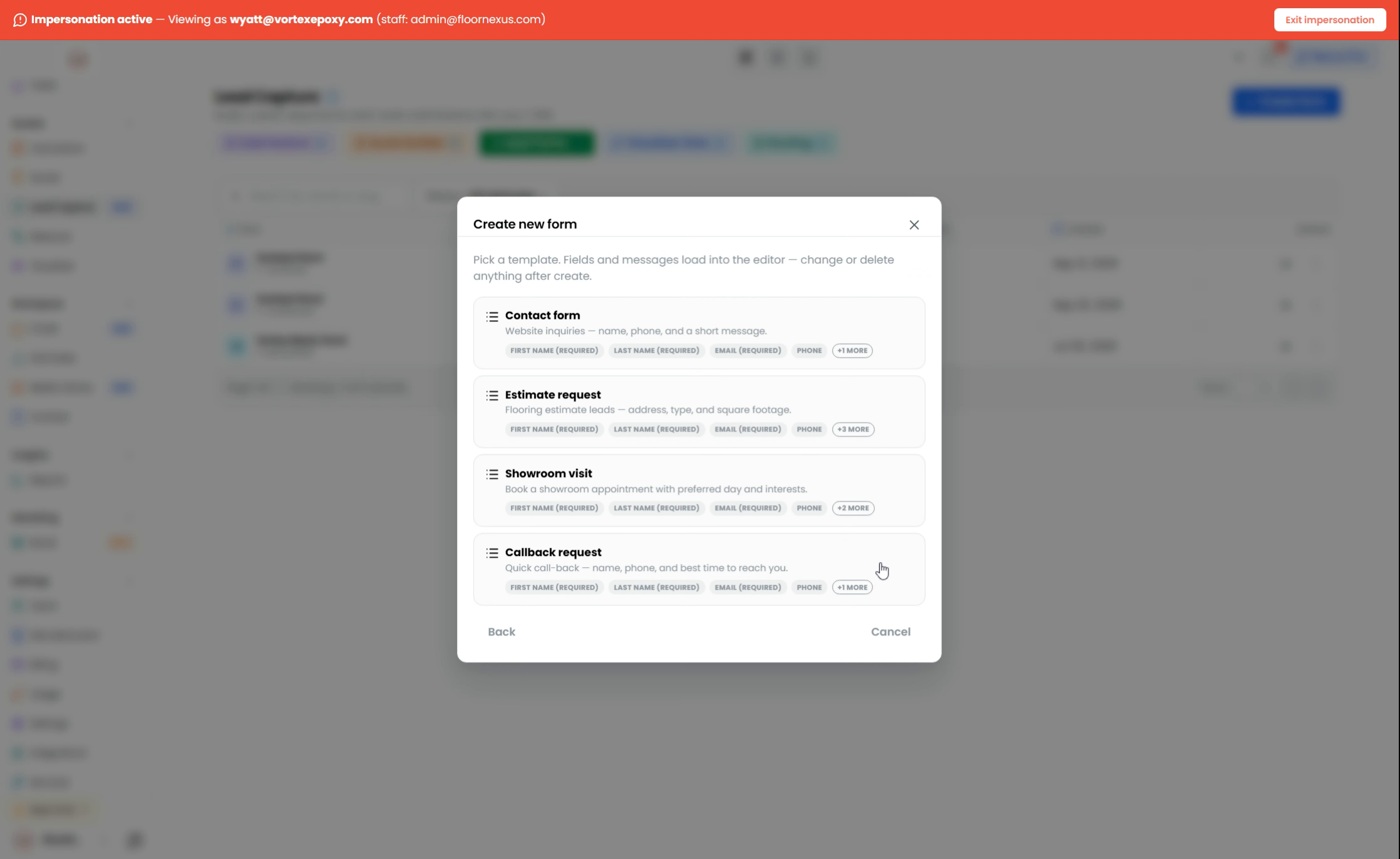 Step 9: Customize Contact Form Fields — Floor Nexus walkthrough