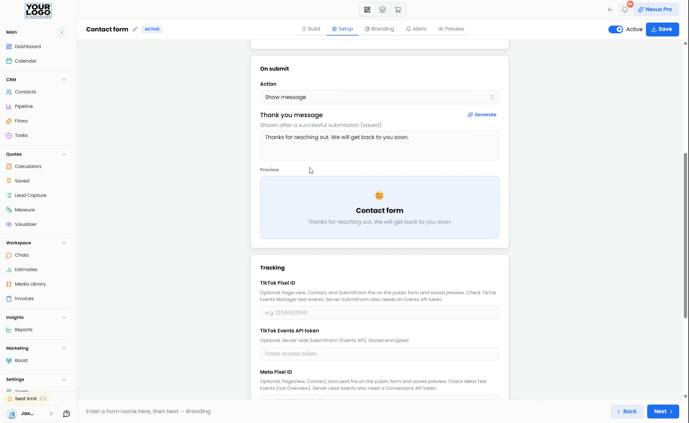 Step 5: Add Opt-In Options And Branding — Floor Nexus walkthrough