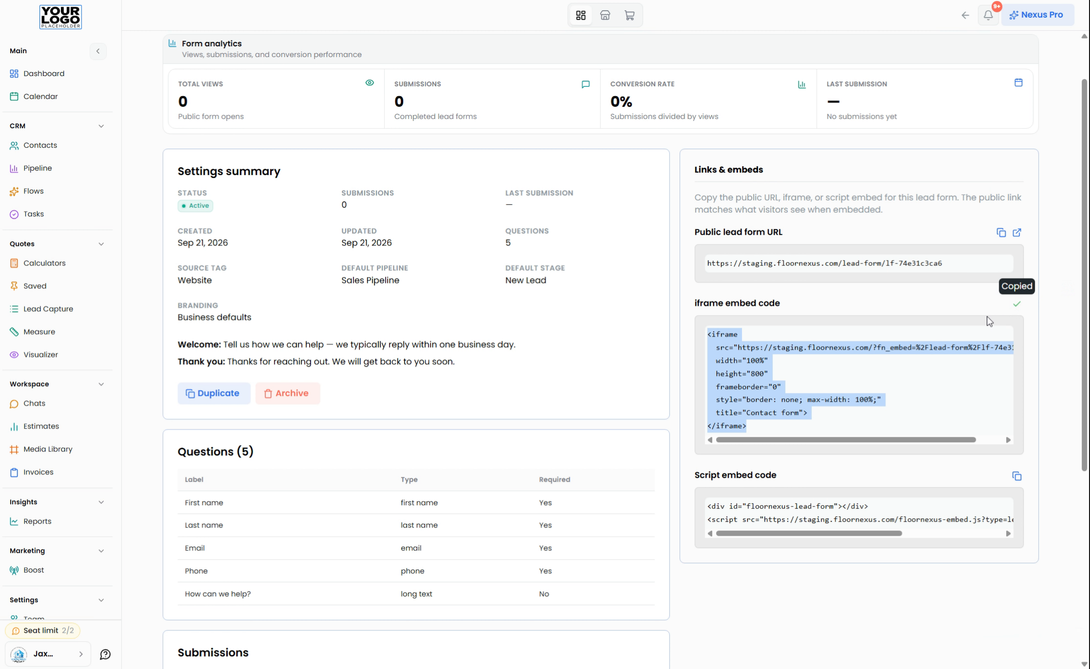 Step 8: Share The Embed Code — Floor Nexus walkthrough