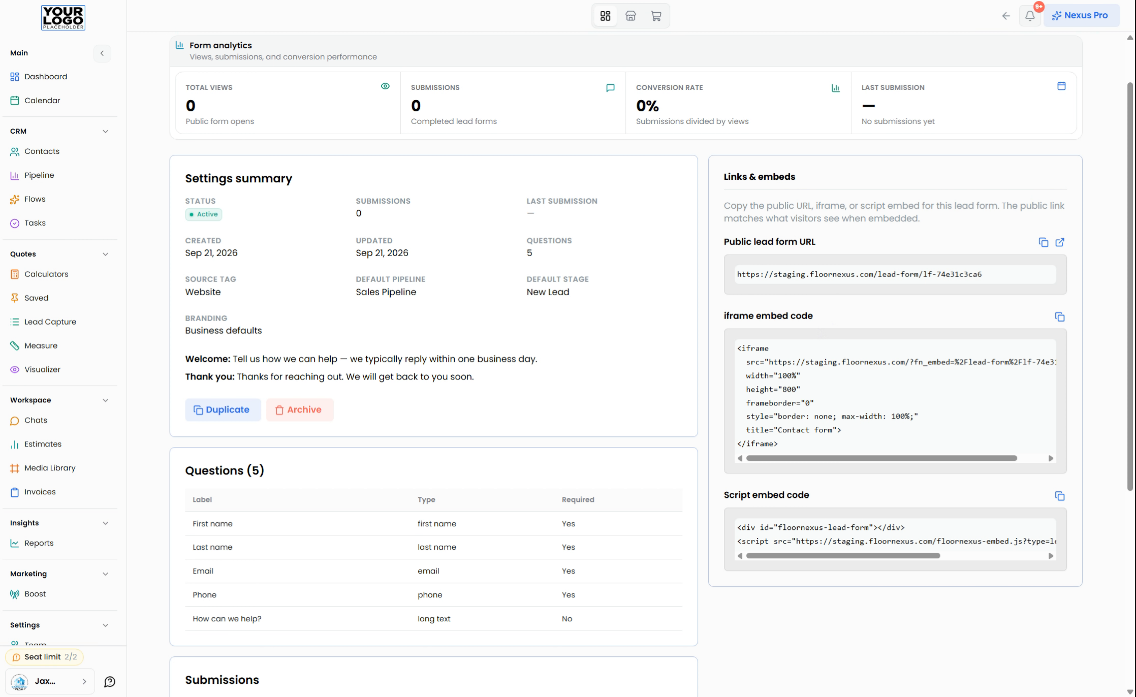 Step 9: Check The Form On Your Website — Floor Nexus walkthrough