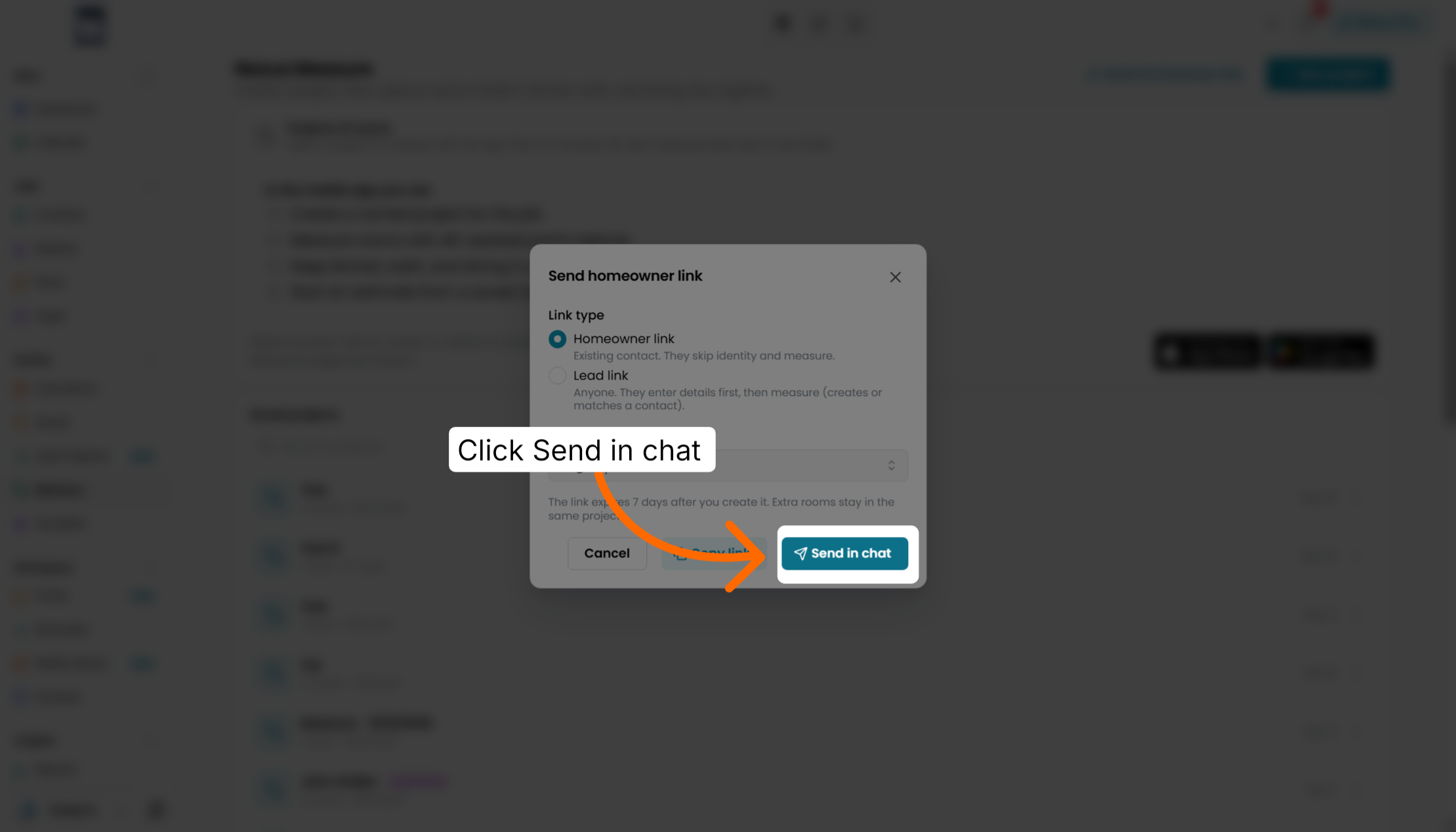 Screenshot for step 7: Send Link via Chat