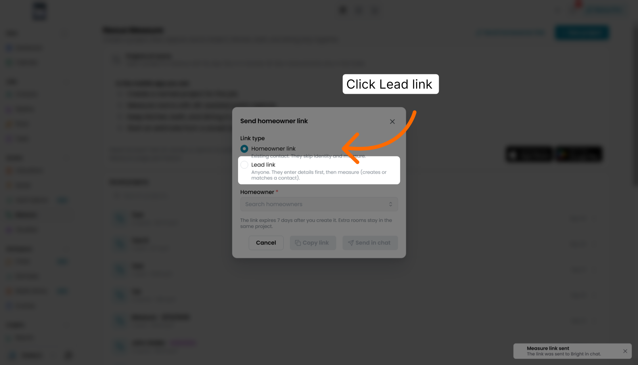 Screenshot for step 9: Select Lead Link