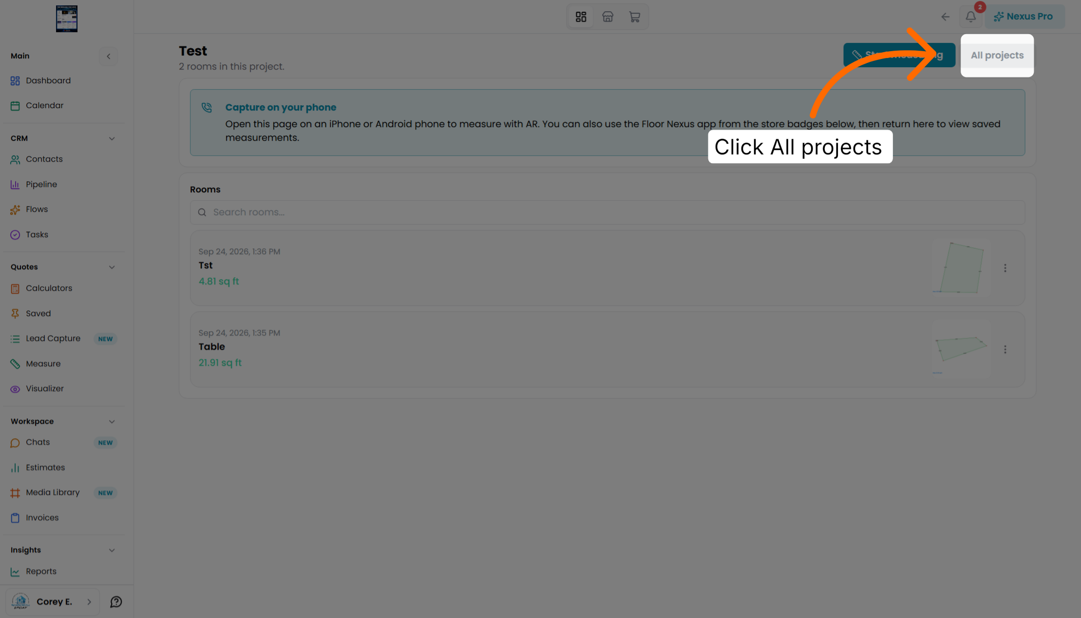 Screenshot for step 15: Access All Projects