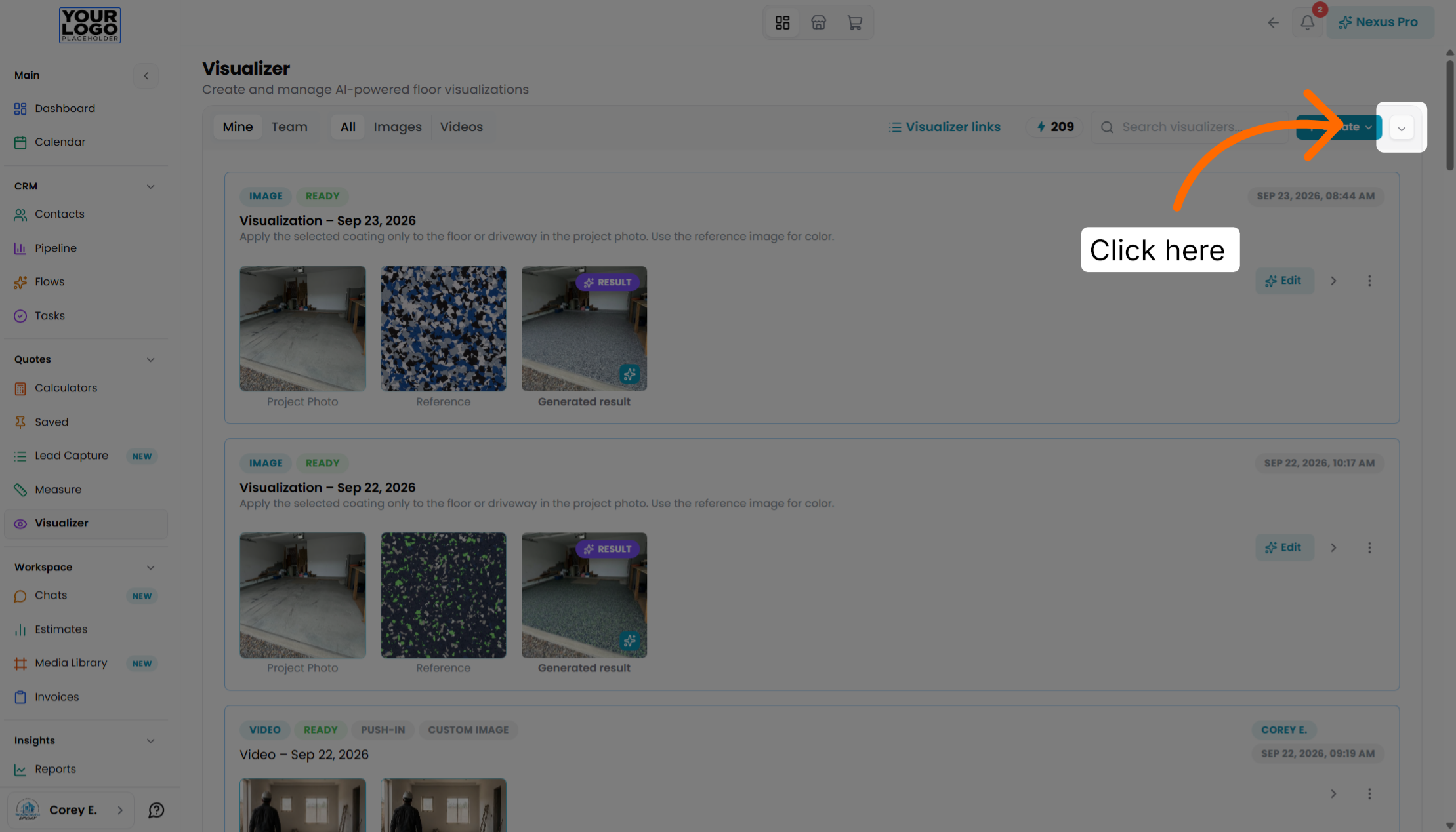 Screenshot for step 3: Open Visualizer Section