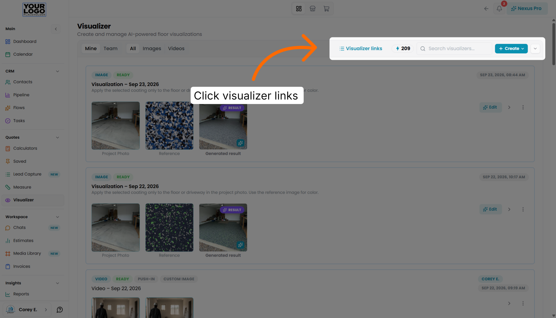 Screenshot for step 6: Access Visualizer Links