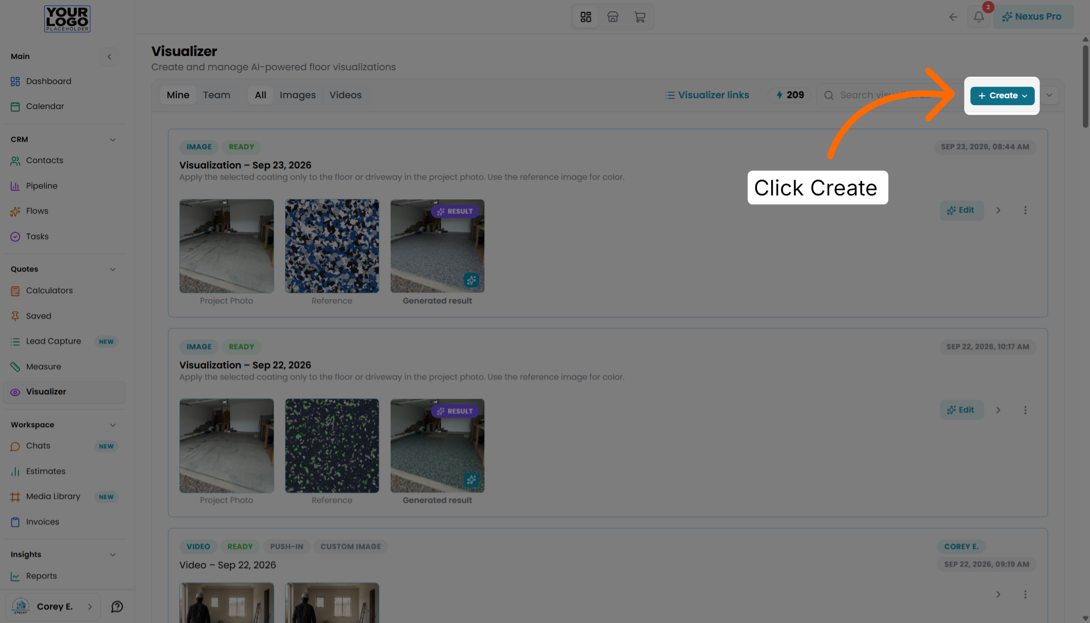 Screenshot for step 7: Initiate New Creation