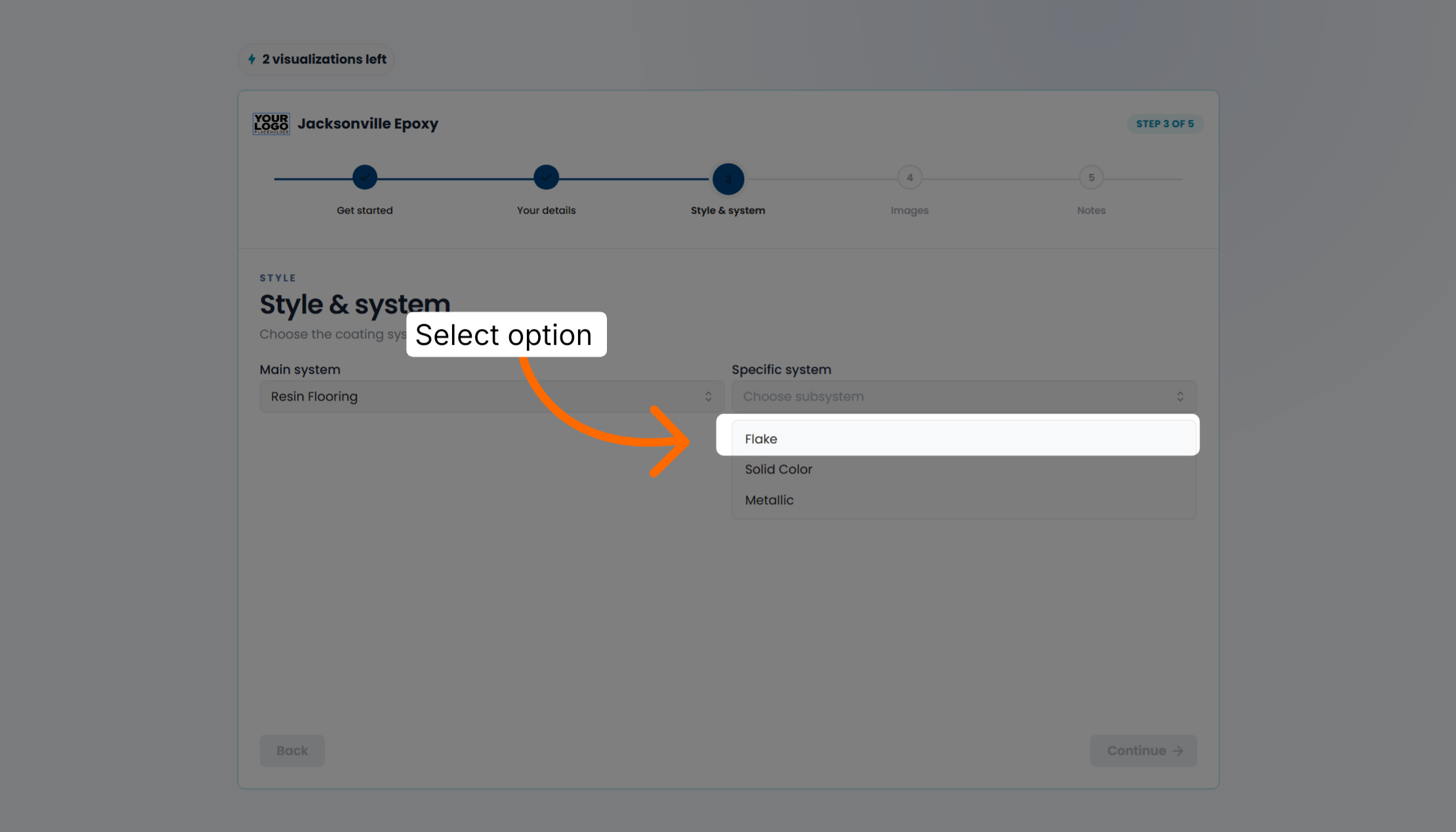 Screenshot for step 13: Choose Flake Option