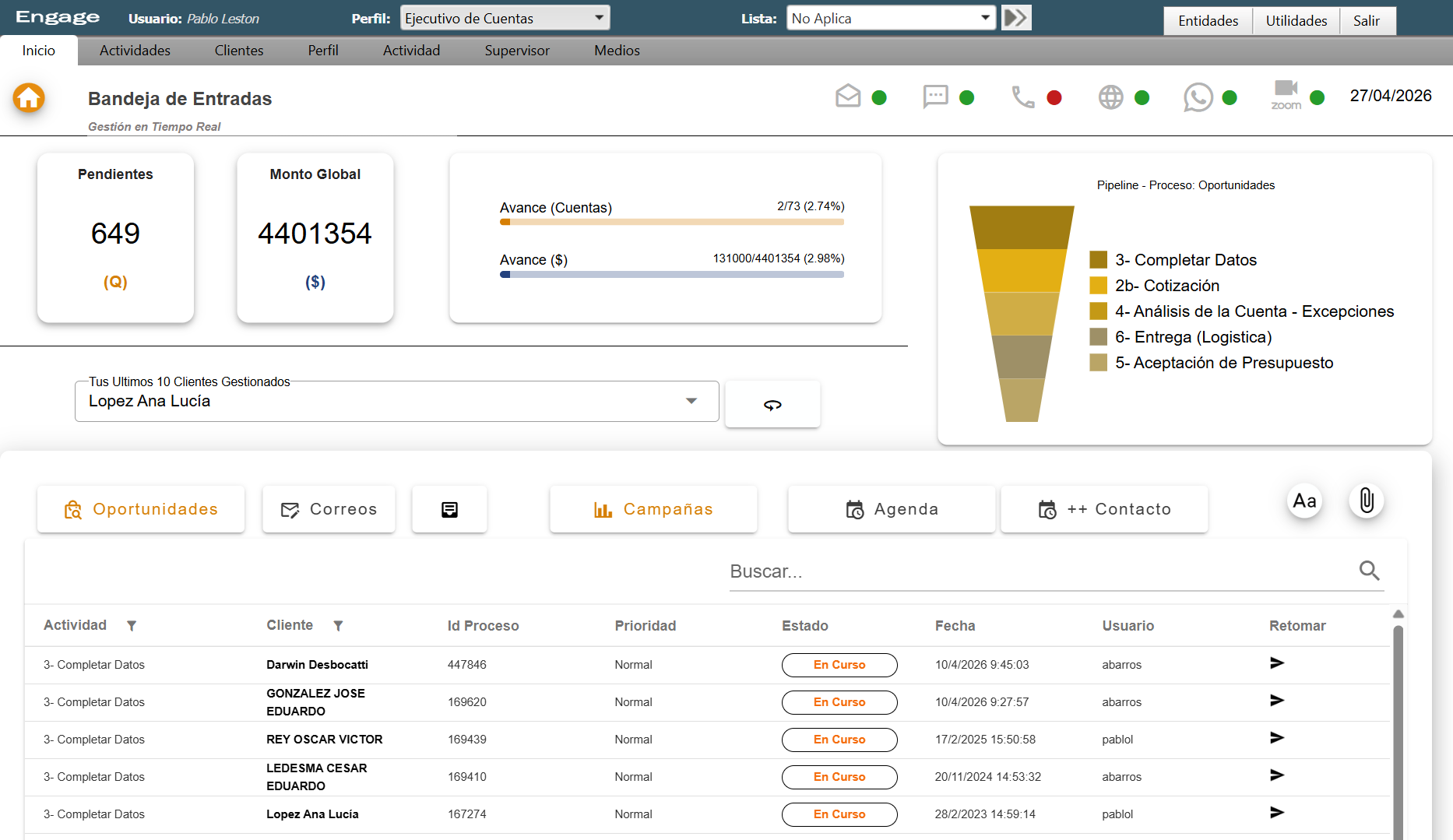 Bandeja de Entradas Pipeline UI