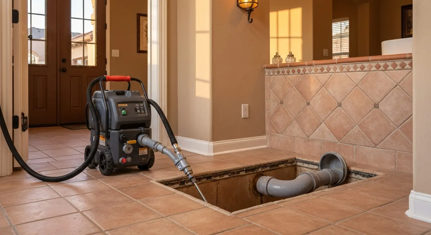 Drain cleaning in progress