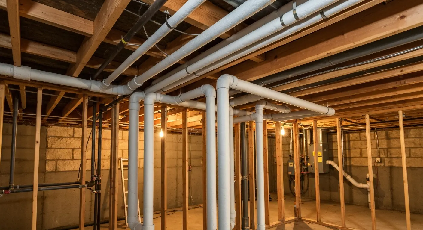 Foam pipe insulation on hot water line