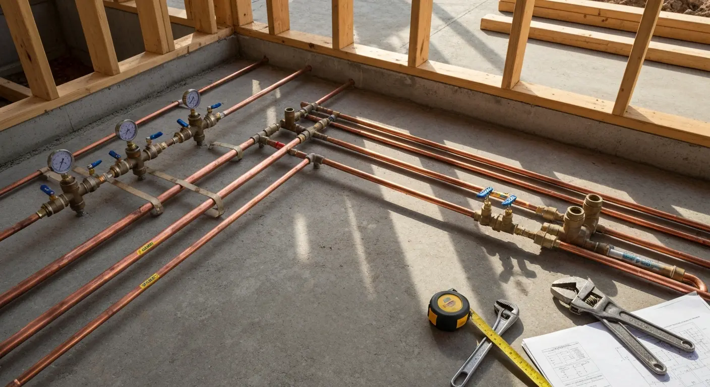 Plumbing installation in new Converse home construction