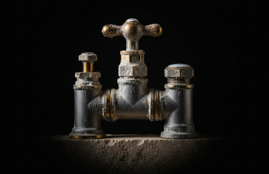 Spigot and pipes with hard water scale buildup