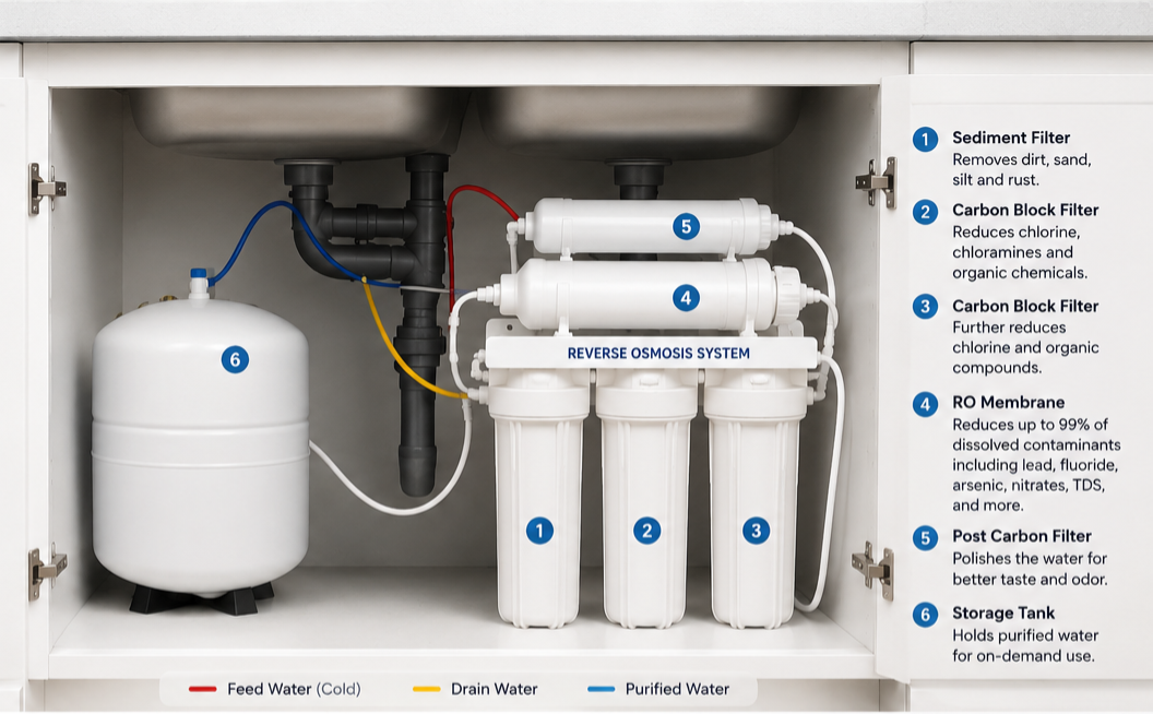 reverse osmosis under-sink setup