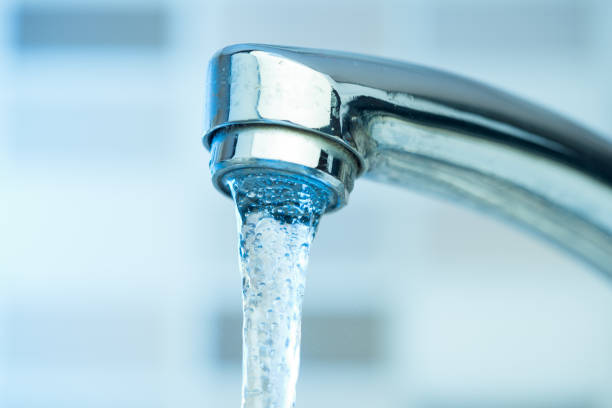 Clean, clear running water from a kitchen faucet