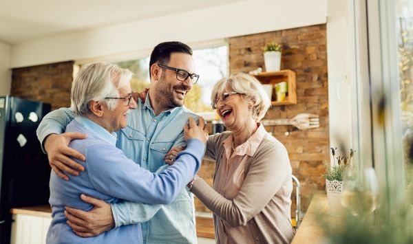 Family discussing in law suite and ADU options for multigenerational living in Connecticut