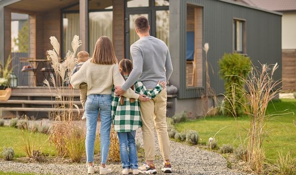 Family viewing a backyard ADU home in Tolland County CT