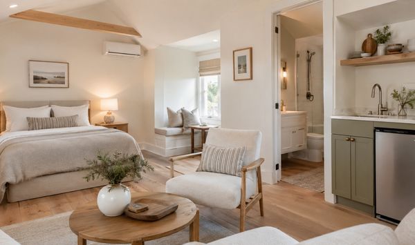 Cozy ADU guest suite with bedroom, bathroom, and kitchenette Cozy ADU guest suite with bedroom, bathroom, and kitchenette