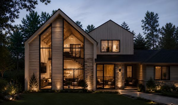 Luxury custom ADU in Connecticut with modern design, large windows, warm lighting, and private detached living space Luxury custom ADU in Connecticut with modern design, large windows, warm lighting, and private detached living space