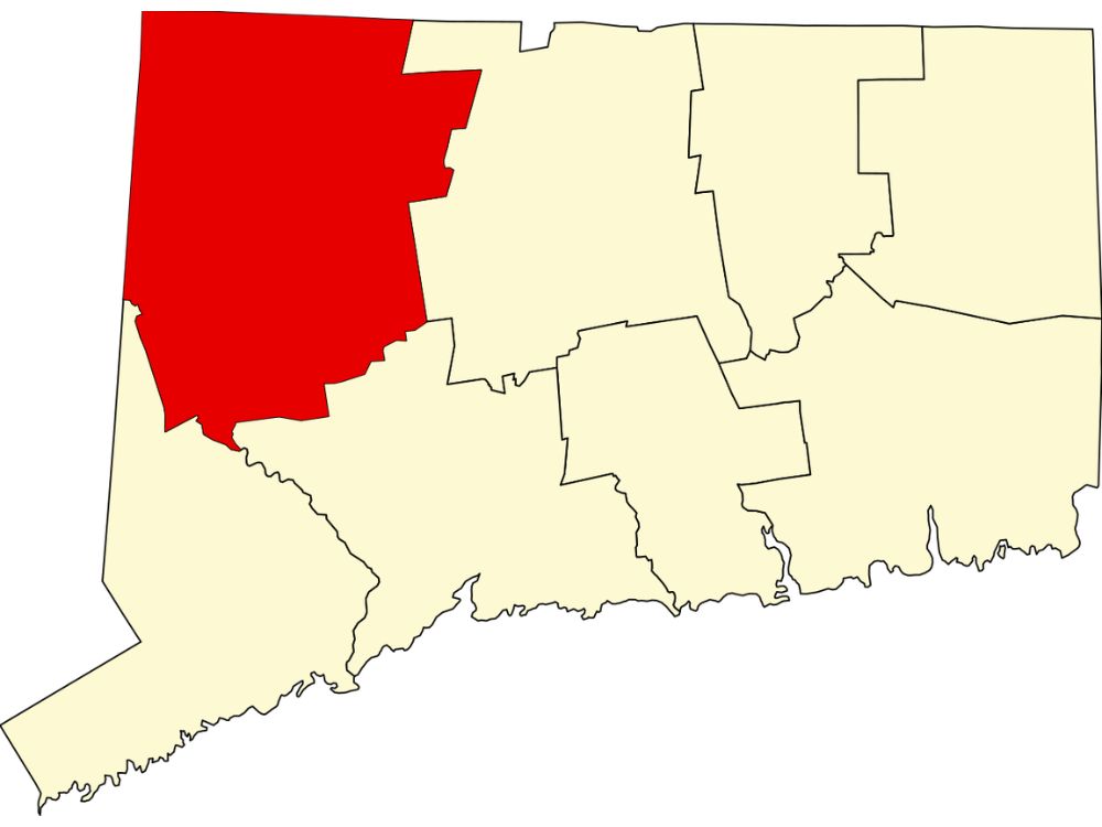 Connecticut county map highlighting Litchfield County for local ADU regulations and zoning requirements