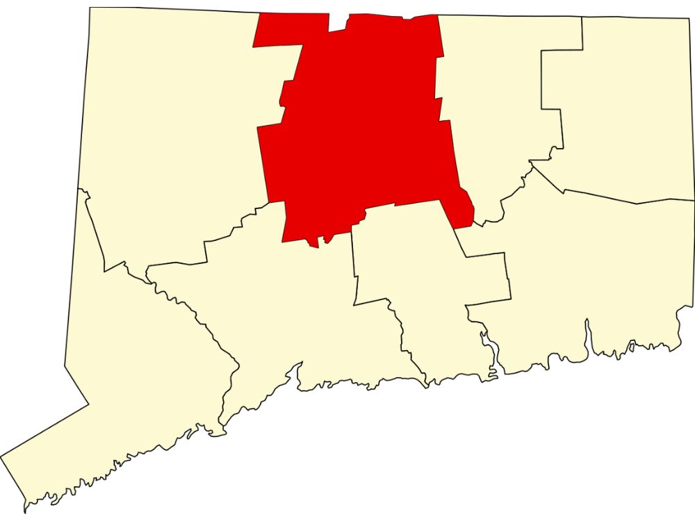 Connecticut county map highlighting Hartford County for local ADU regulations and zoning requirements