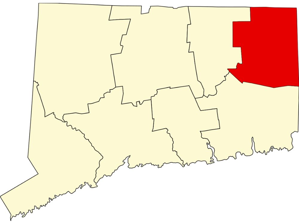 Connecticut county map highlighting Windham County for local ADU regulations and zoning requirements