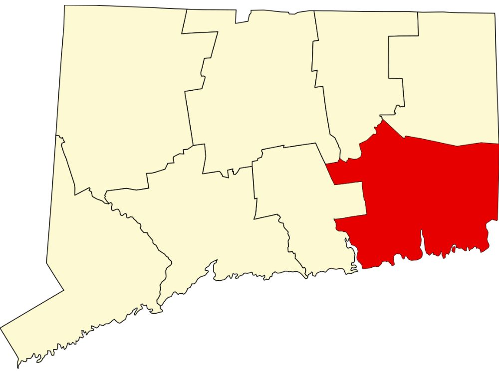 Connecticut county map highlighting New London County for local ADU regulations and zoning requirements