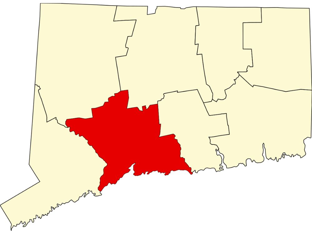 Connecticut county map highlighting New Haven County for local ADU regulations and zoning requirements
