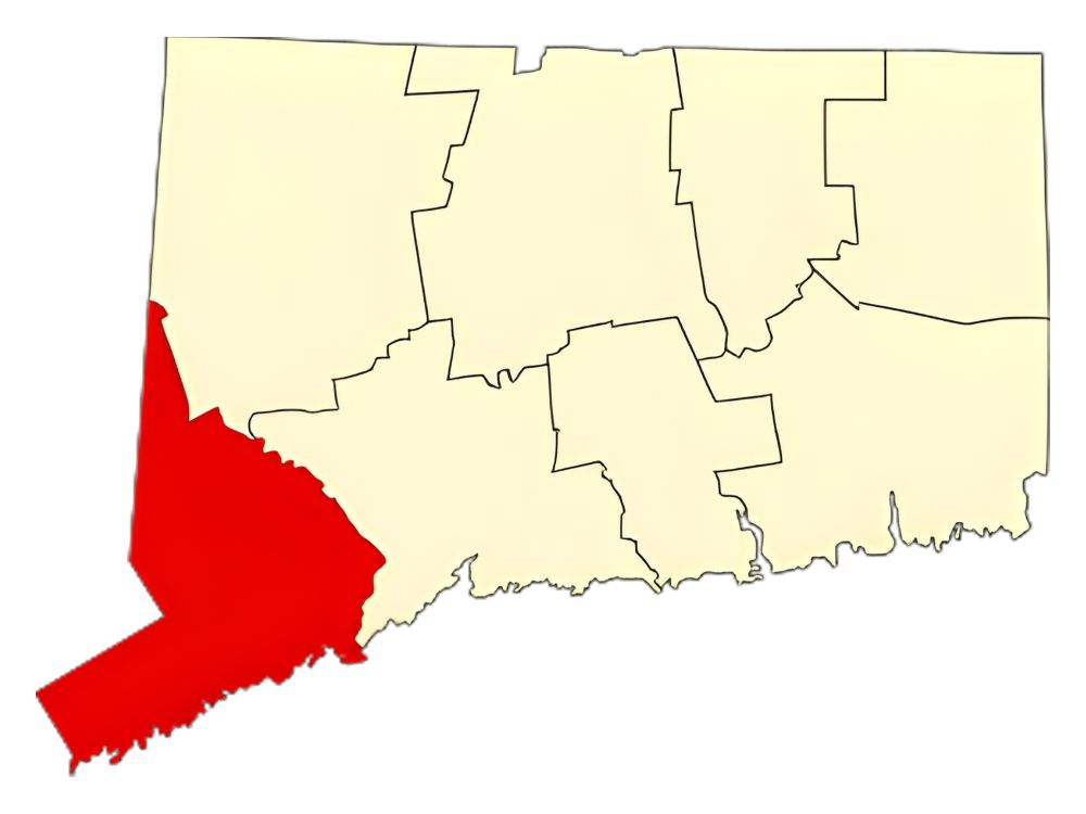 Connecticut county map highlighting Fairfield County for local ADU regulations and zoning requirements