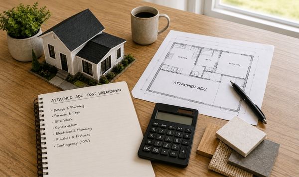 Attached ADU plans, cost breakdown, and calculator for a Connecticut home addition 