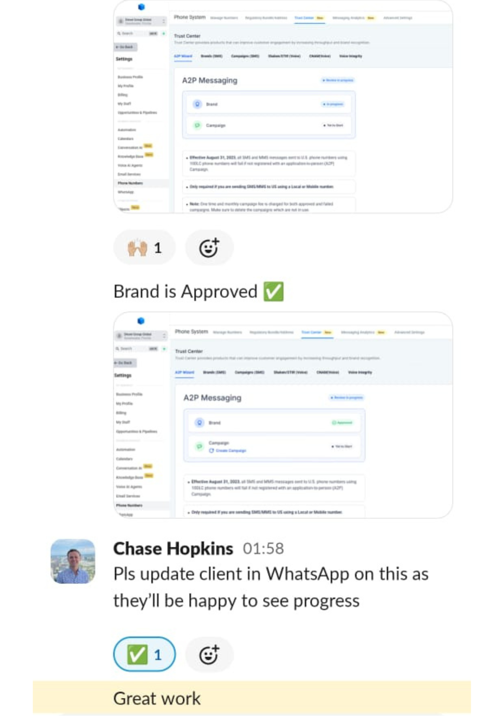 GoHighLevel client testimonial message