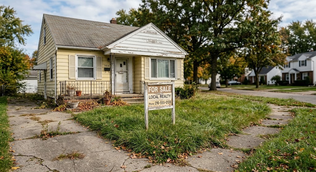 House sitting on market with for sale sign