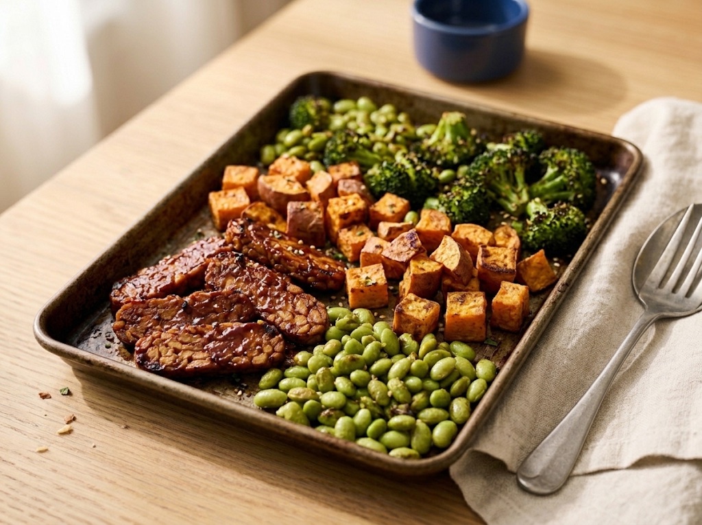 Sheet-Pan BBQ Tempeh, Sweet Potato & Broccoli