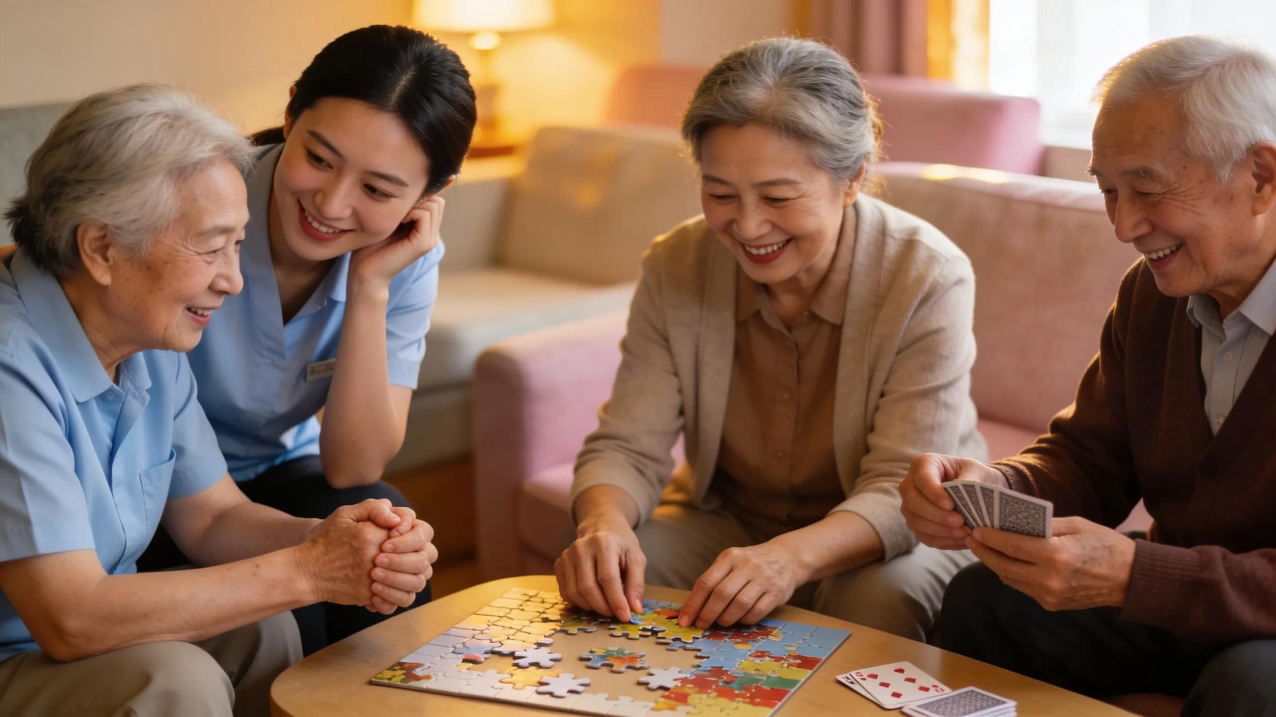 Caregivers assisting residents with Alzheimer’s and dementia in a supportive and engaging environment