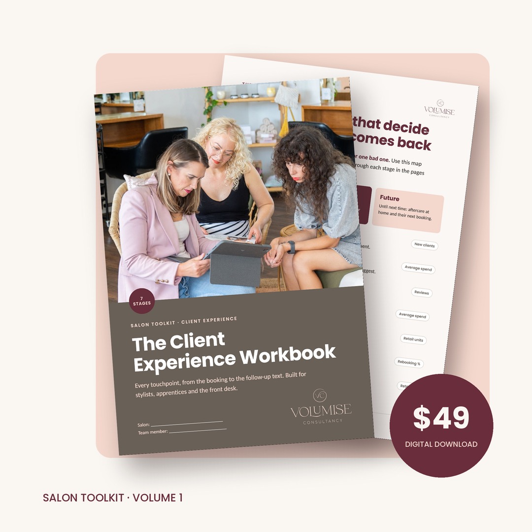 The Client Experience Workbook cover and inside pages, Salon Toolkit Volume 1 by Volumise Consultancy