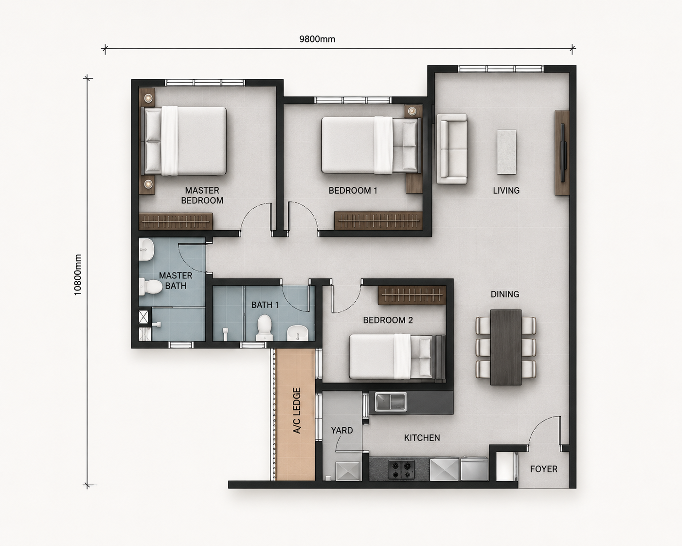 Type C2 Floor Plan No Balcony – The Celestz @ Kebun Teh