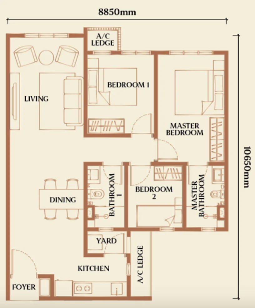 Type E2 3-bedroom floor plan