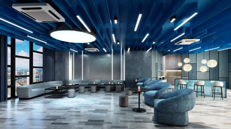 Residents' lounge with high-floor city views