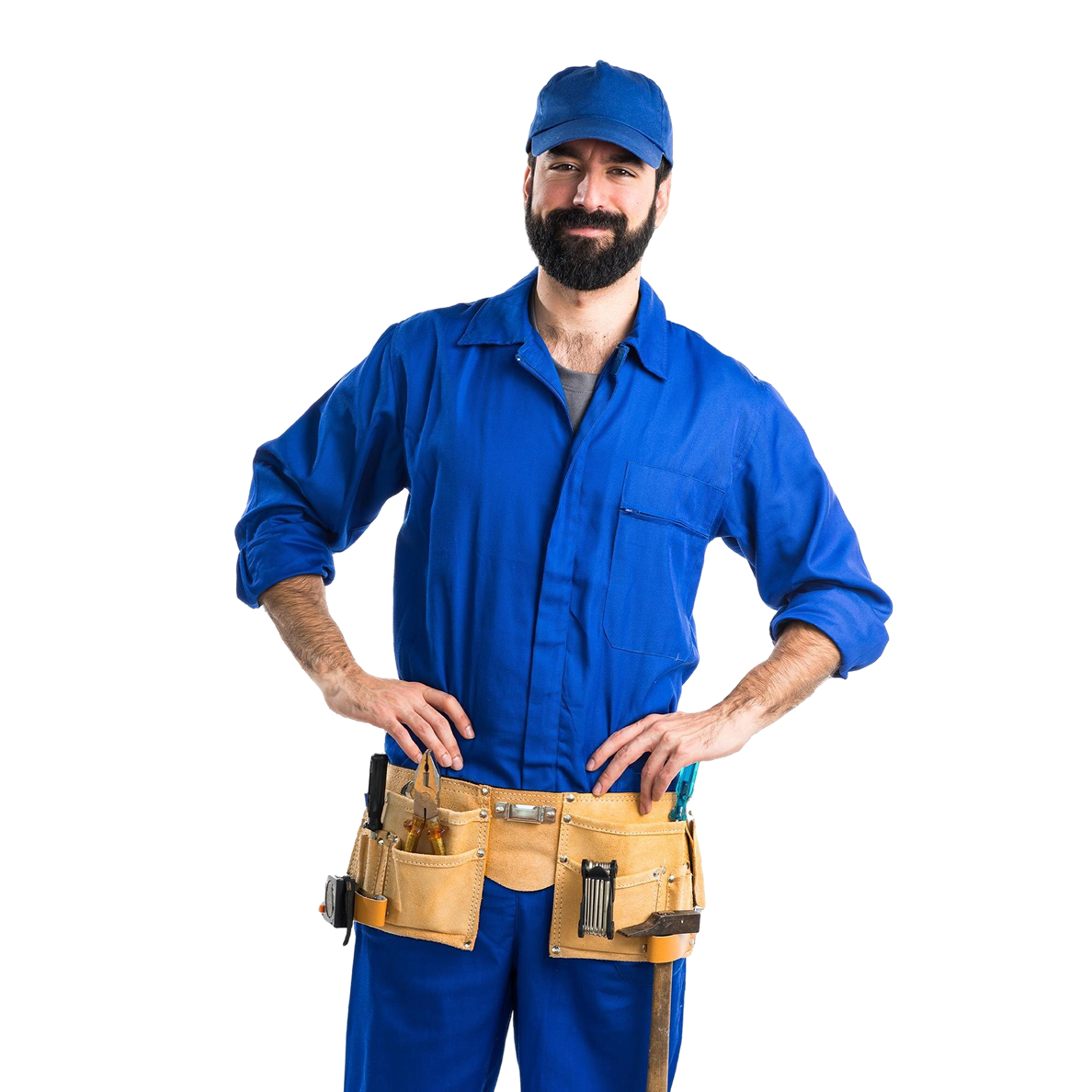 Employé B2M Services en uniforme bleu, prêt pour un déménagement rapide et professionnel à Genève et dans le canton de Vaud