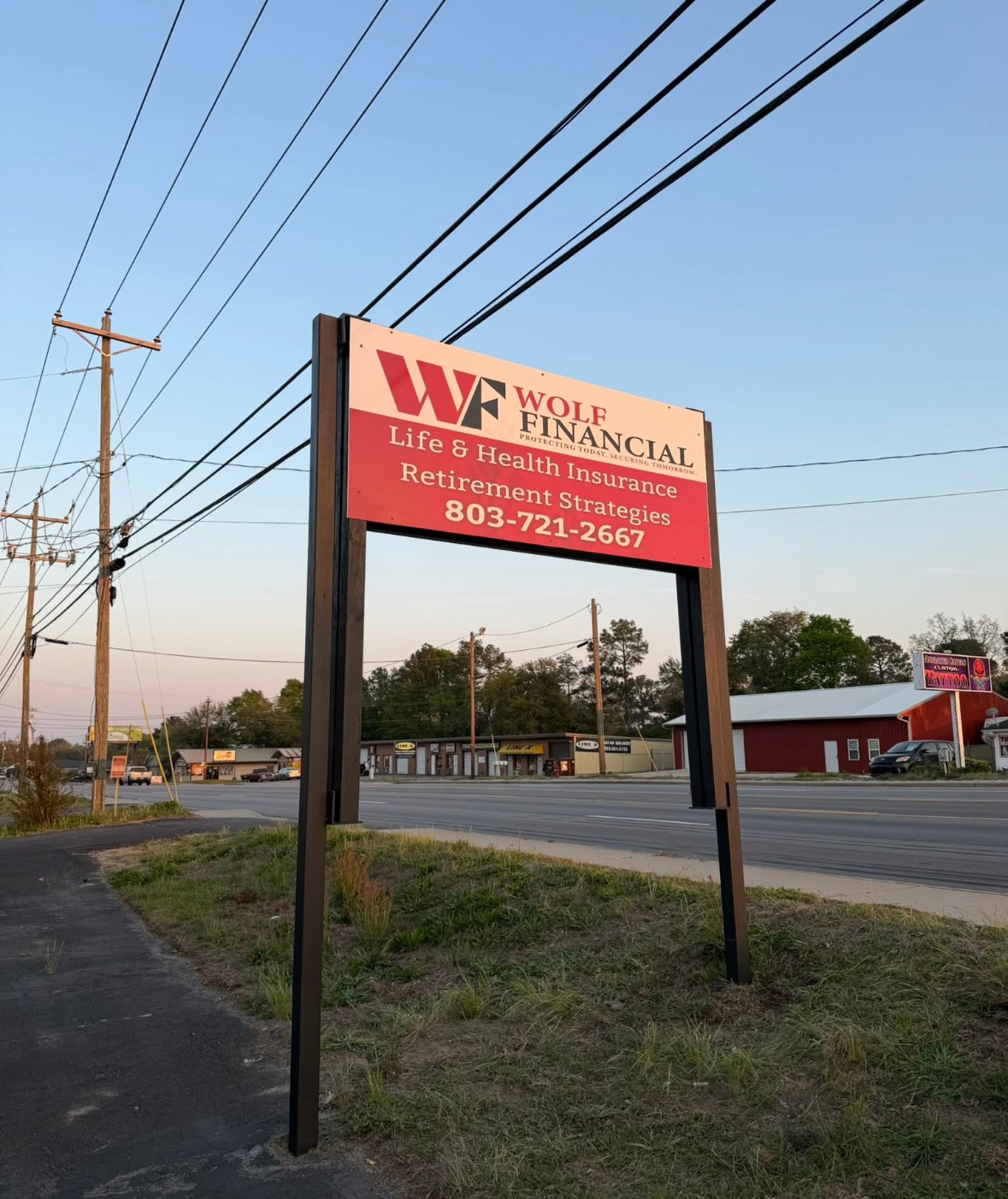 Wolf Financial Road Sign — Augusta Rd, Lexington SC
