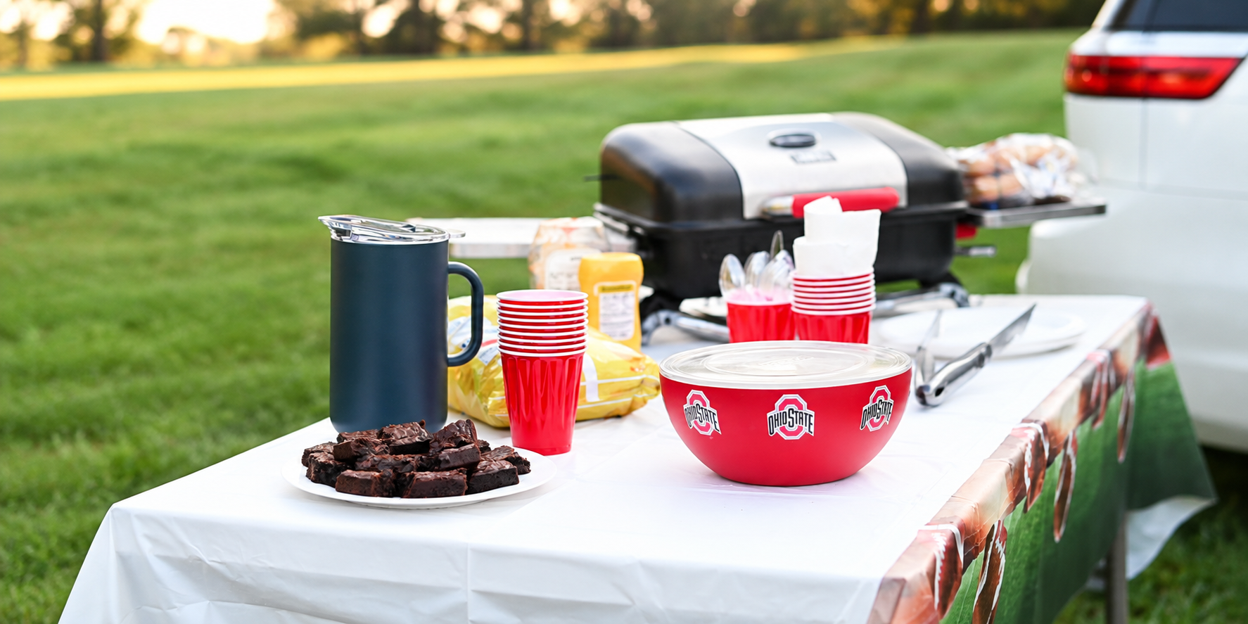 served Ohio State vacuum insulated bowl on the tailgate table