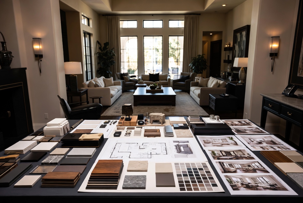 Project planning desk with furniture materials