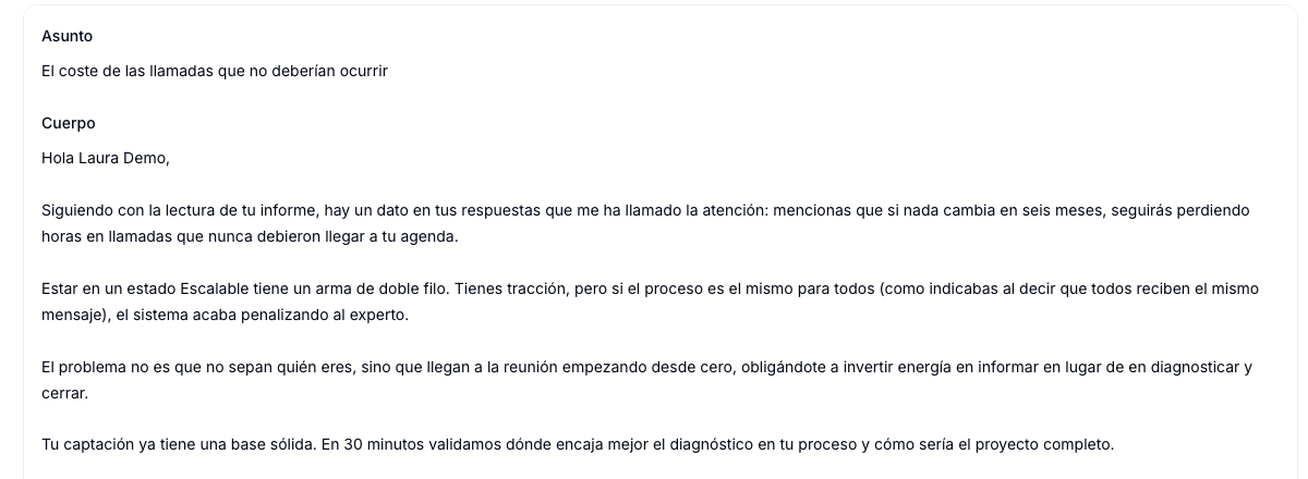 Email demo adaptado a una captación en estado Escalable
