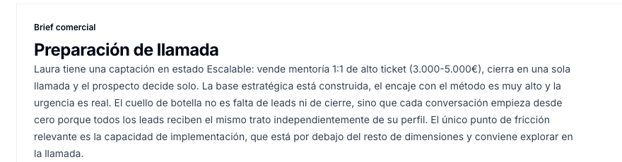 Resumen demo de preparación de una llamada comercial
