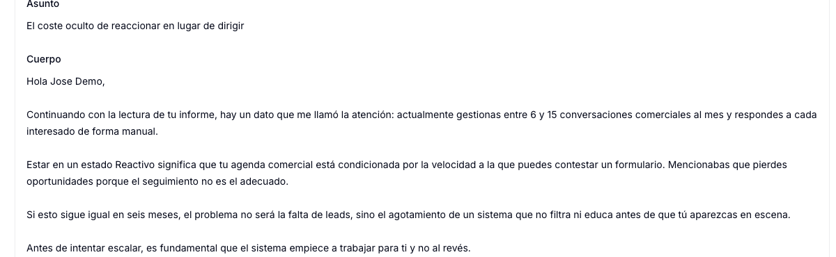 Email demo adaptado a una captación en estado Reactivo