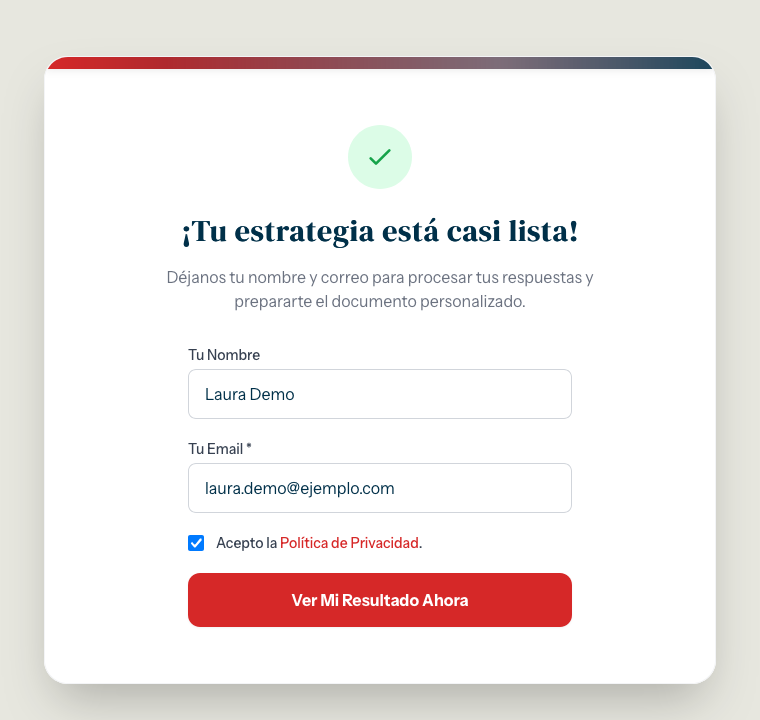 Formulario final para preparar el resultado personalizado