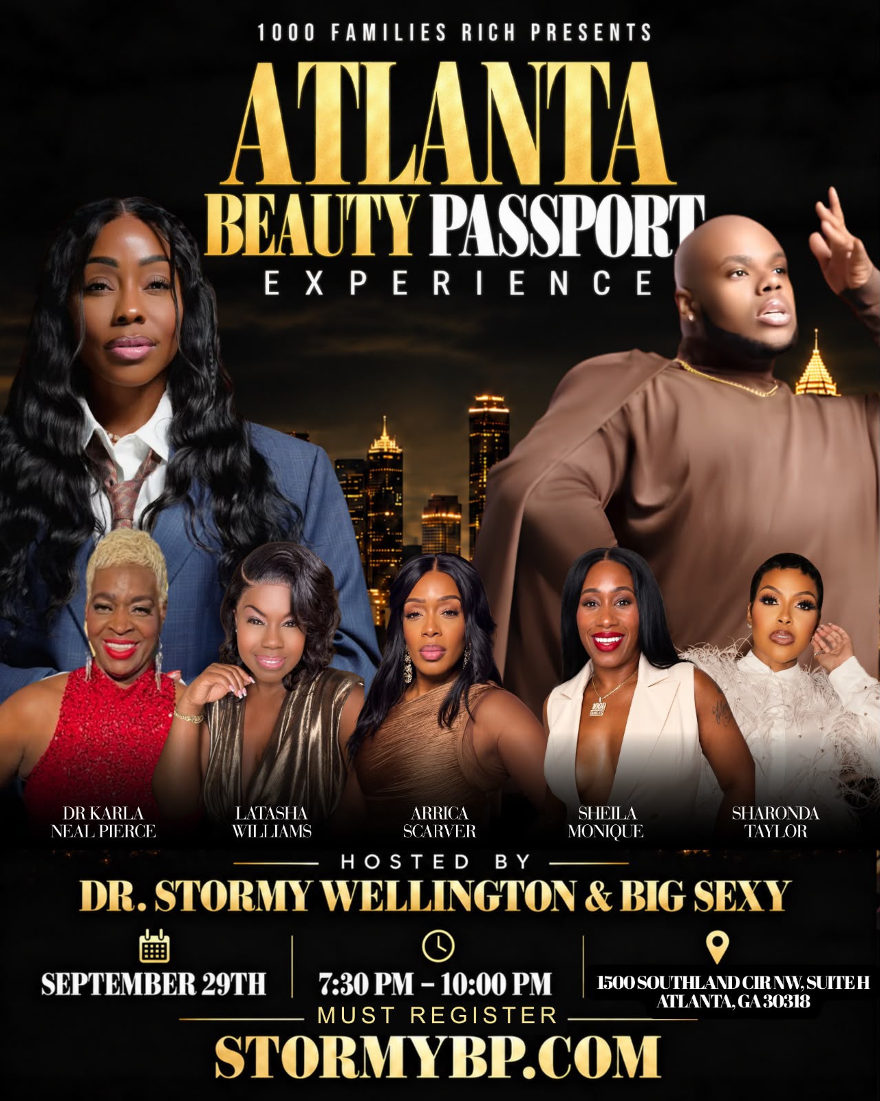 Beauty Passport Atlanta event poster featuring Dr. Stormy Wellington, Big Sexy, September 29 event details and location TBD