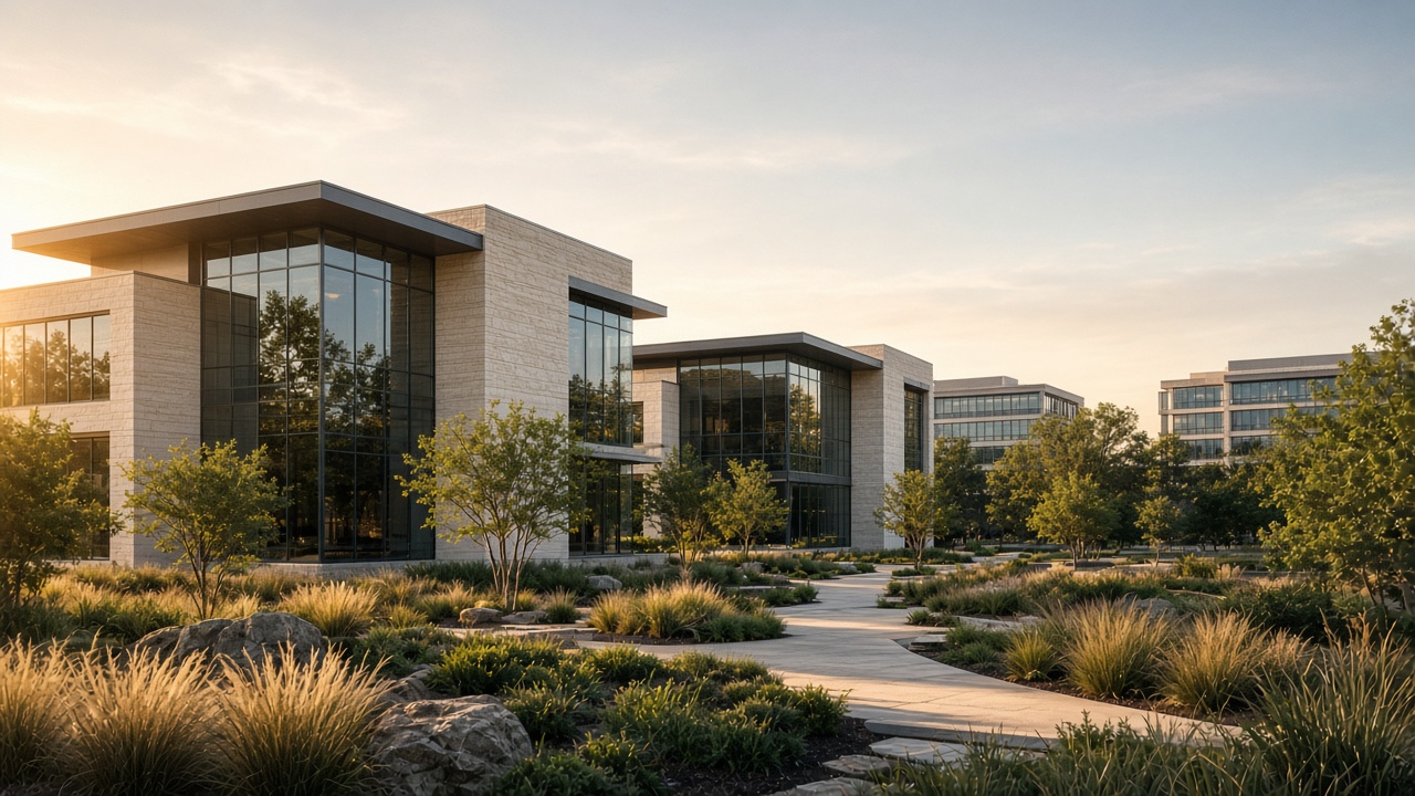 Modern commercial office campus in Plano, Texas